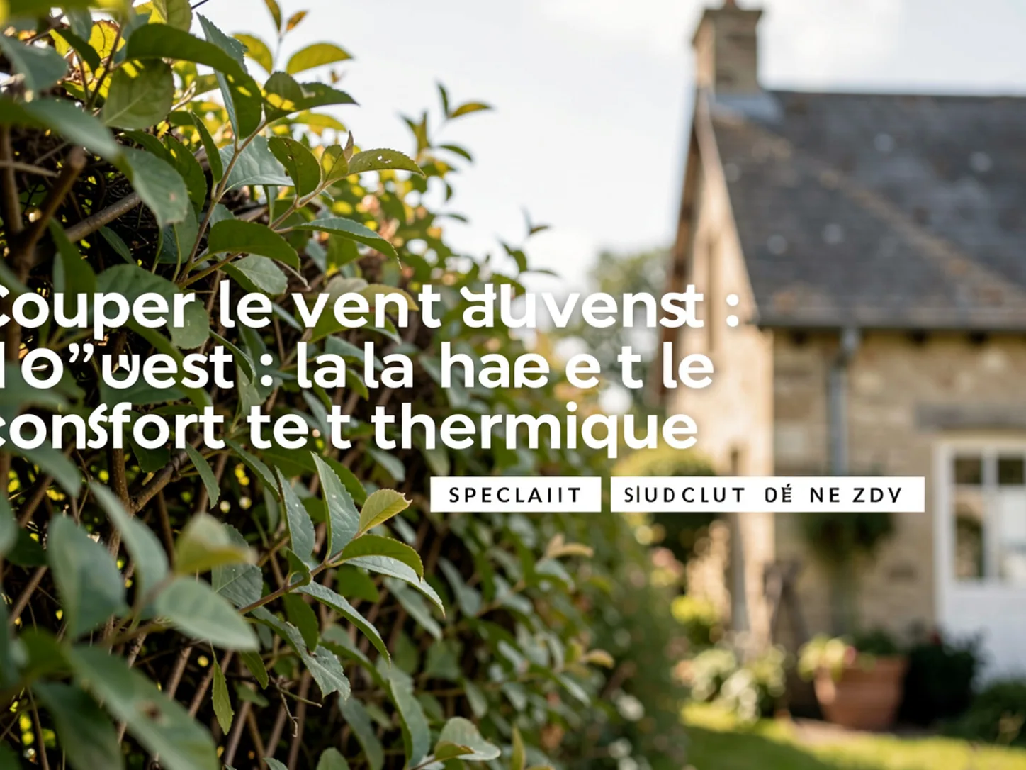 Haie d'arbustes étagée devant une maison claire sous un ciel d'ouest
